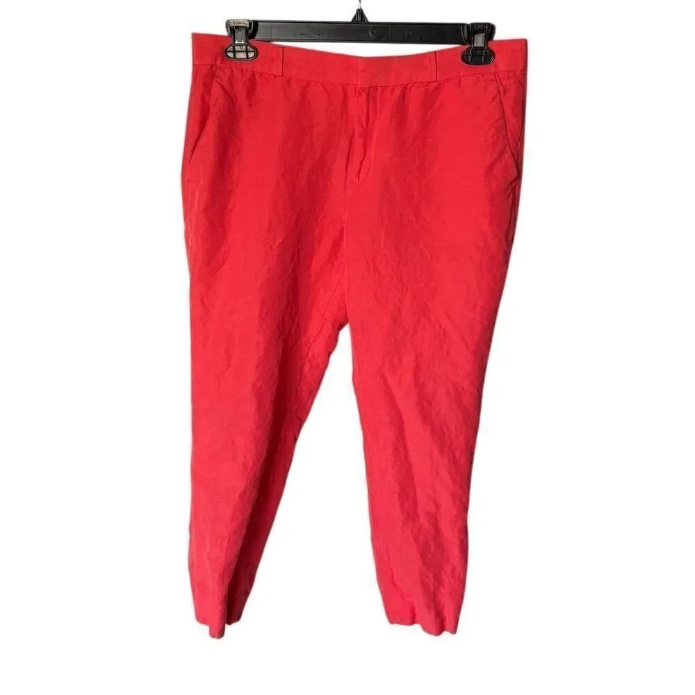 Banana Republic Linen Blend Ankle Pants Size 10 Red Coral Straight Leg Resort